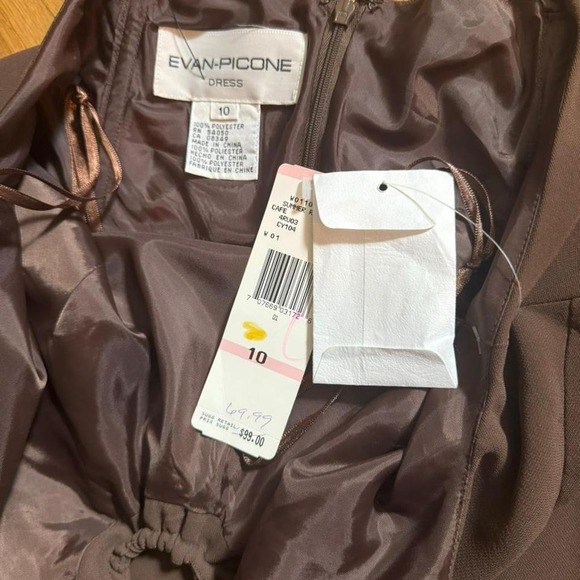 Y2K Halter Midi Dress Women's Size 10 NWT Evan Picone Brown Gem Cocktail Boho - Picture 8 of 8